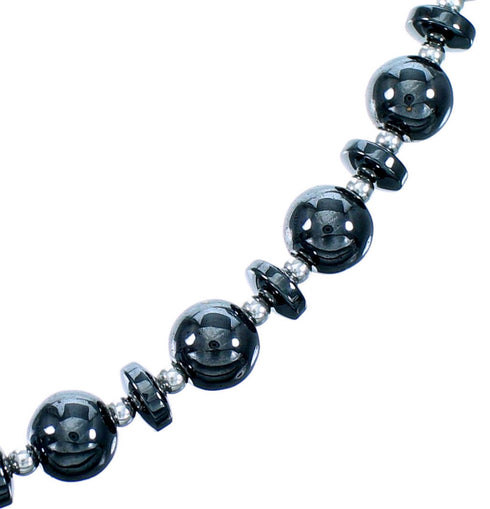 Hematite And Sterling Silver Southwestern Bead Necklace SX114599